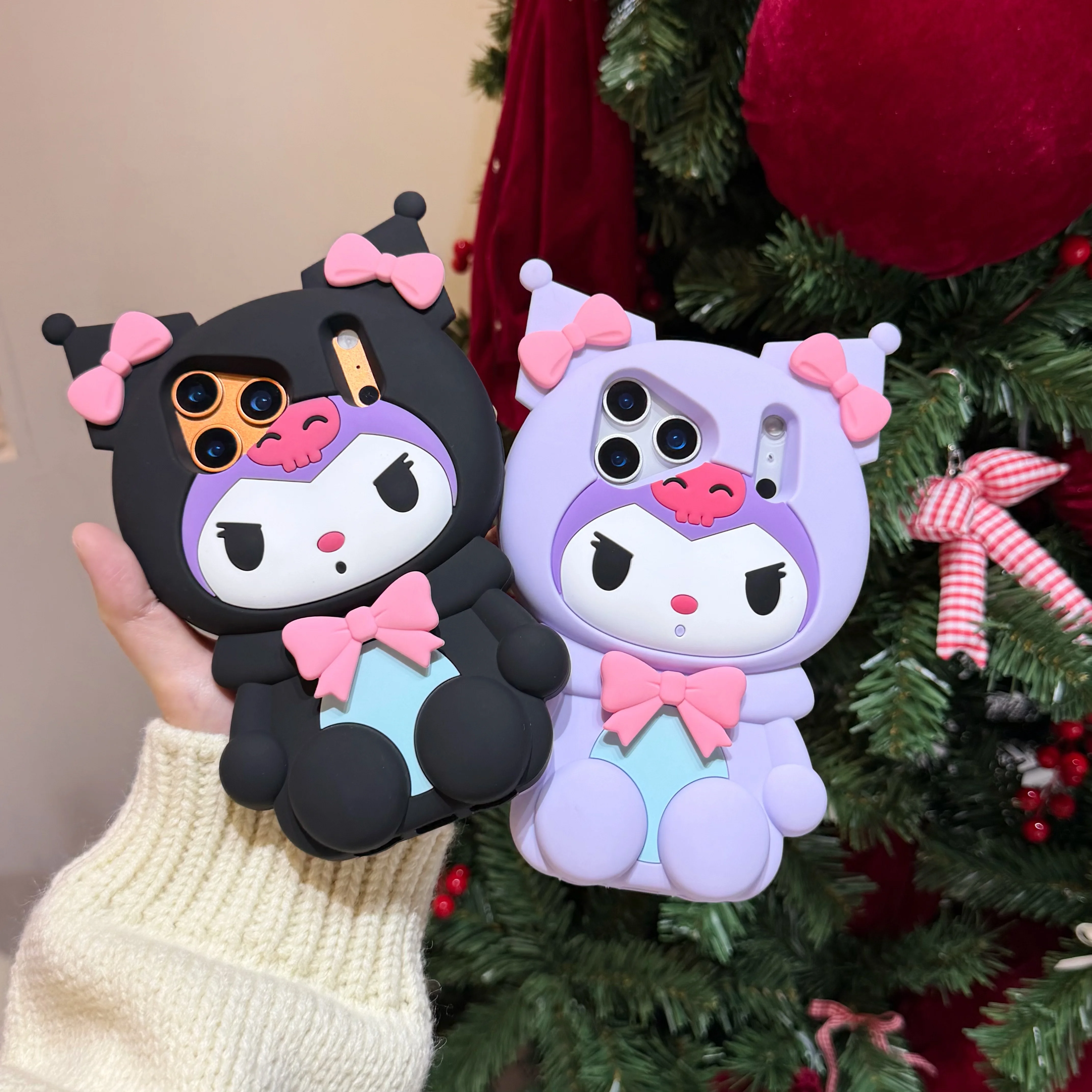 Kawaii Cartoon 3D Kuromi Leg Bracket Phone Case For iPhone 17 16 15 14 13 12 Pro Max Plus 17 Pro 16e Shockproof Cute Phone Cover