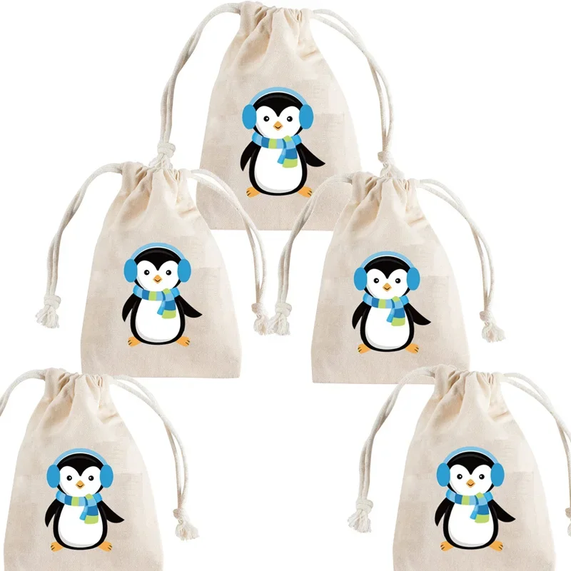 5pcs Penguin Treat Goodie Candy Gift Bag Baby Shower wonderland Animal polar plunge party Winter Theme Birthday Decoration Favor