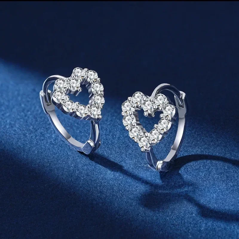 

0.6cttw D Color Heart-shaped Moissanite Hoop Earrings For Women S925 Silver 18K Gold Plated Diamond Earrings Fine Jewelry