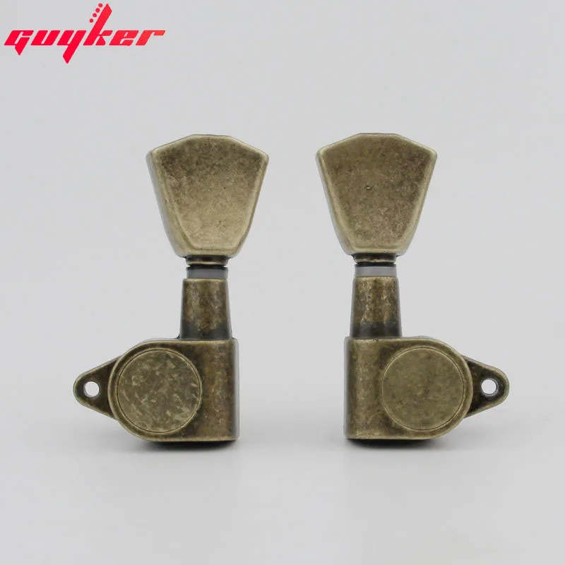 1 Set Guitar Machine Heads 3L3R Trapezium Tuning Key Peg Tuners Replacement for Electric or Acoustic Guitars Antique Brass