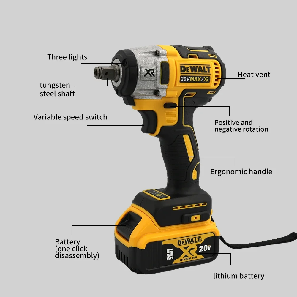 DEWALT DCF880 20V Electric Wrench Drill Screwdriver Wheels Car Power Tools Wireless Electric Cordless Impact Wrench Ratchet