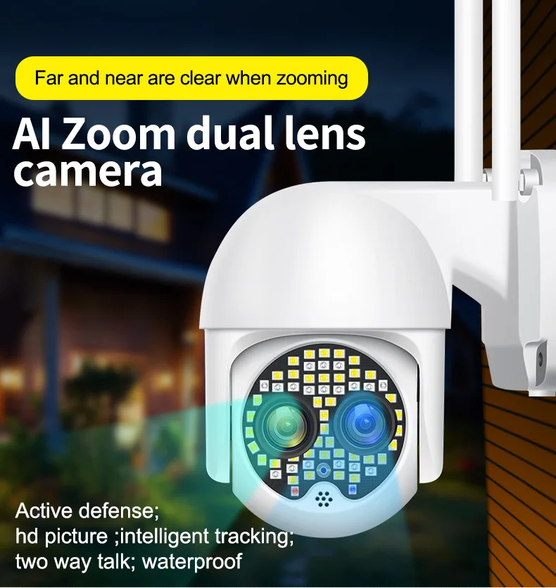 3MP 1296P 10X Zoom Dual Lens Far&Short Focal  PTZ IP Dome Camera AI Humanoid Detection Full Color  Security CCTV Baby Monitor