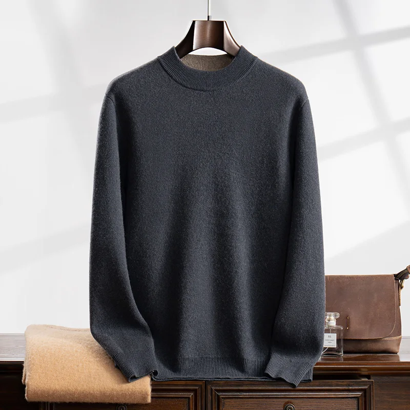 

Pure Goat Cashmere Thickened Men's Half Turtleneck Sweater Autumn/Winter New Soft Knit Pullover Large Size Business Casual Top