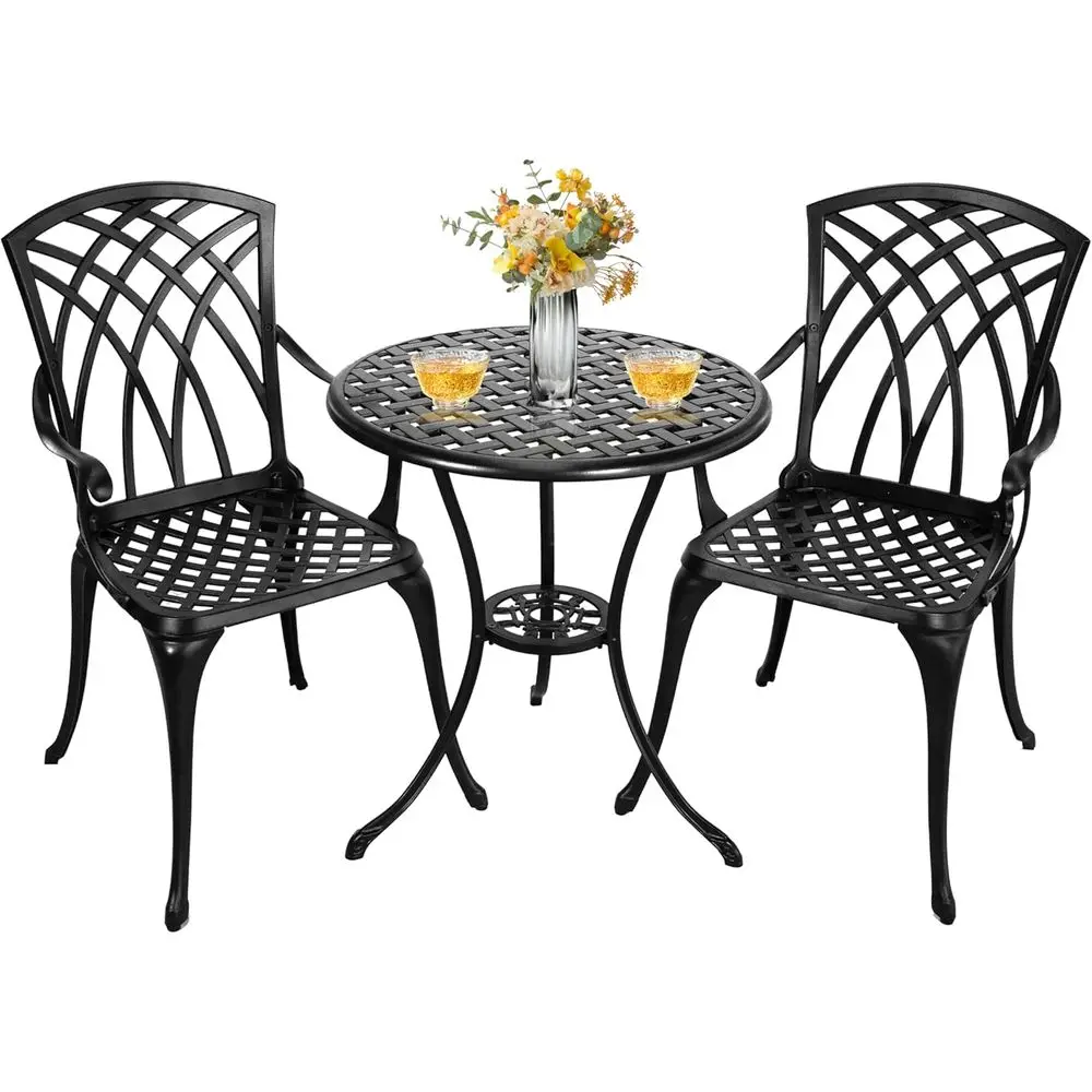 

Набор для бистро из 3 предметов из литого алюминия с отверстием для зонта, устойчивый к атмосферным воздействиям стол и стулья для улицы/в помещении, подходит для двора или Gar