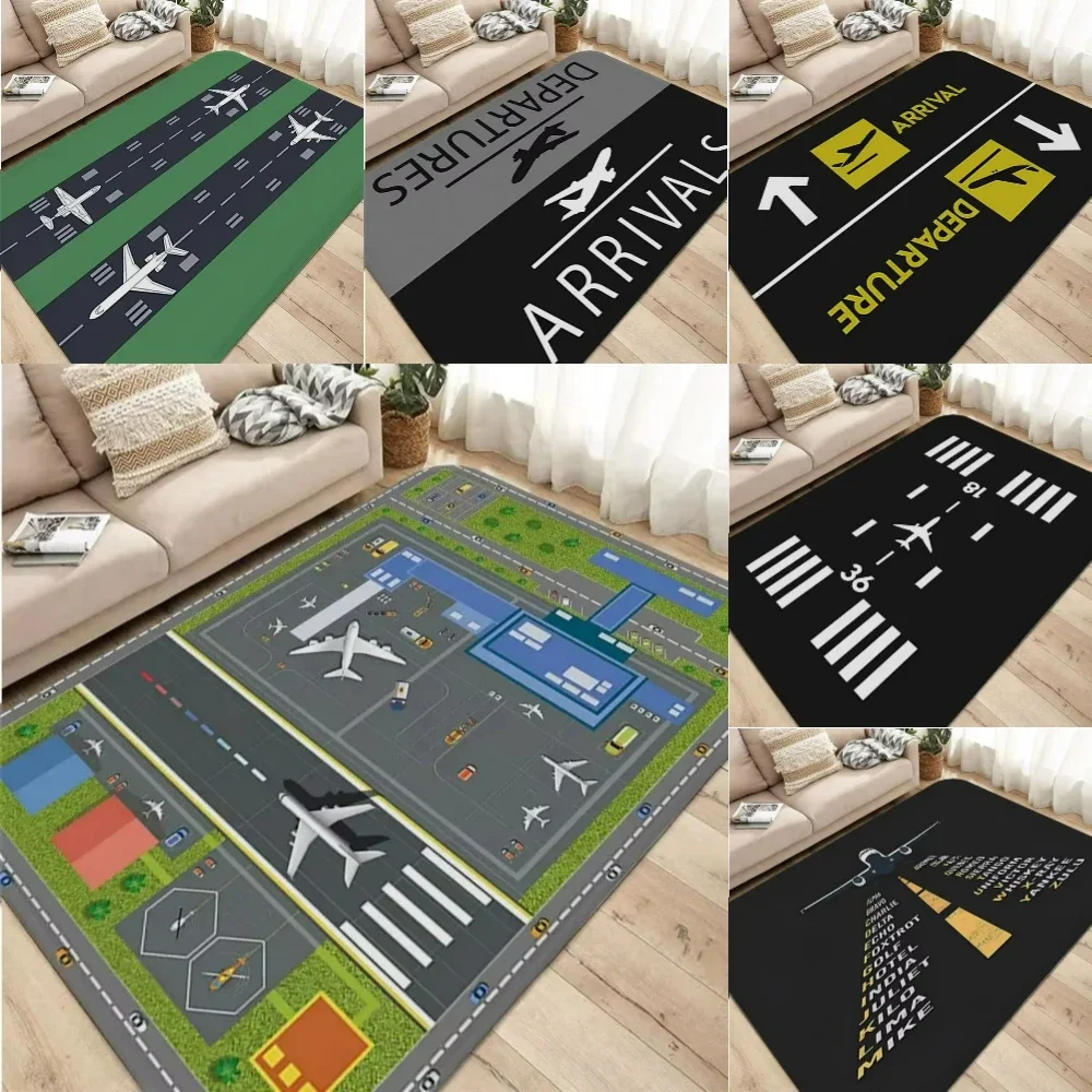 

Aviation Theme Airplane Runway Rug for Living Room Decor Bedroom Soft Rug Kid's Playmat Coffee Table Mat Leisure Balcony Doormat