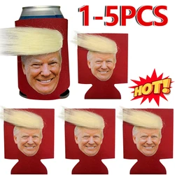 1-5pcs Trump Funny Hair Beer Can Cooler Non-Slip Donald Trump Drink Can Cooler Reusable for Cans Bottles Pint Glasses Party Cups