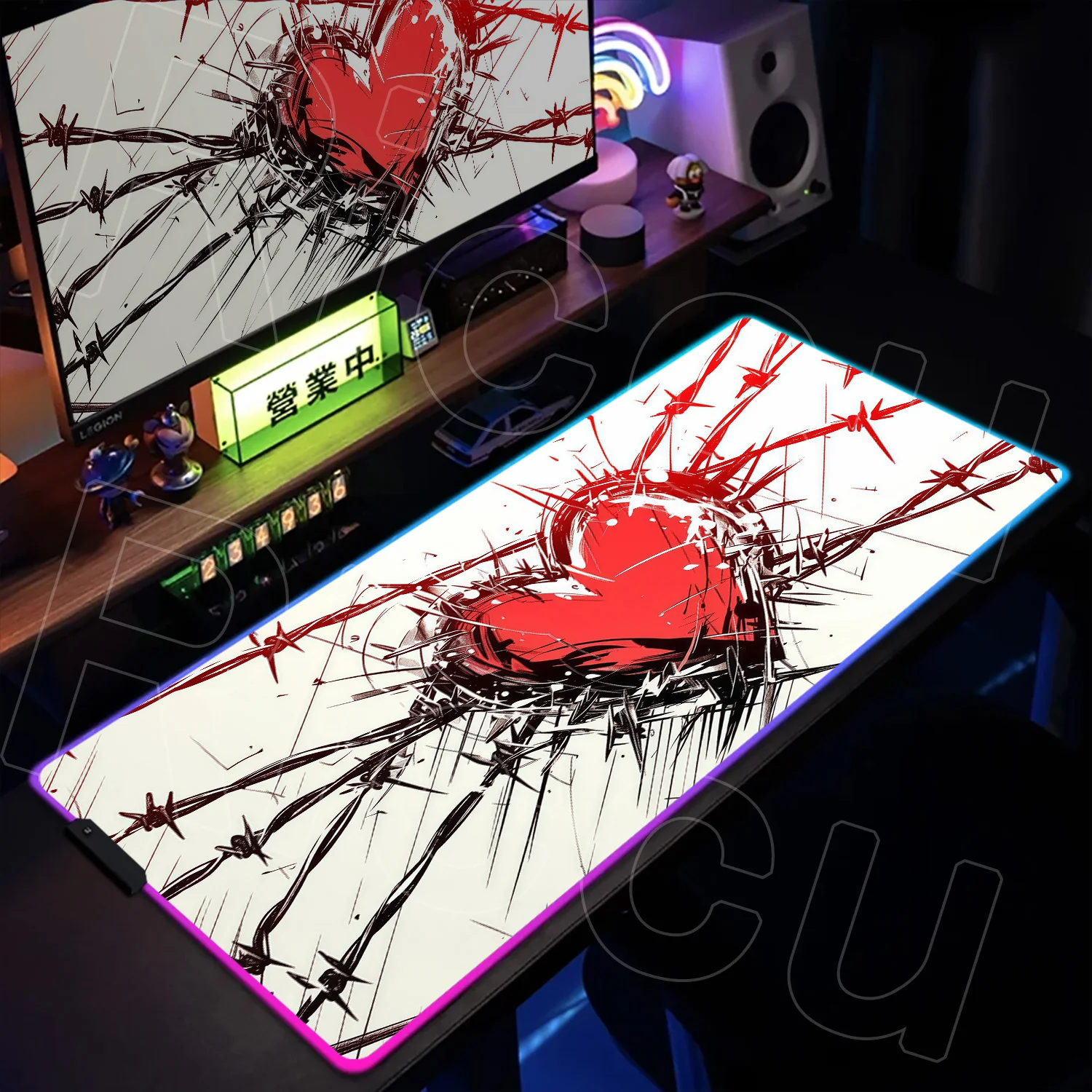 

RGB XXL Gothic Dark Love Heart Gaming PC Accessories Laptop Mouse pad Rubber Keyboard Mats Computer Game protective LED Desk Mat