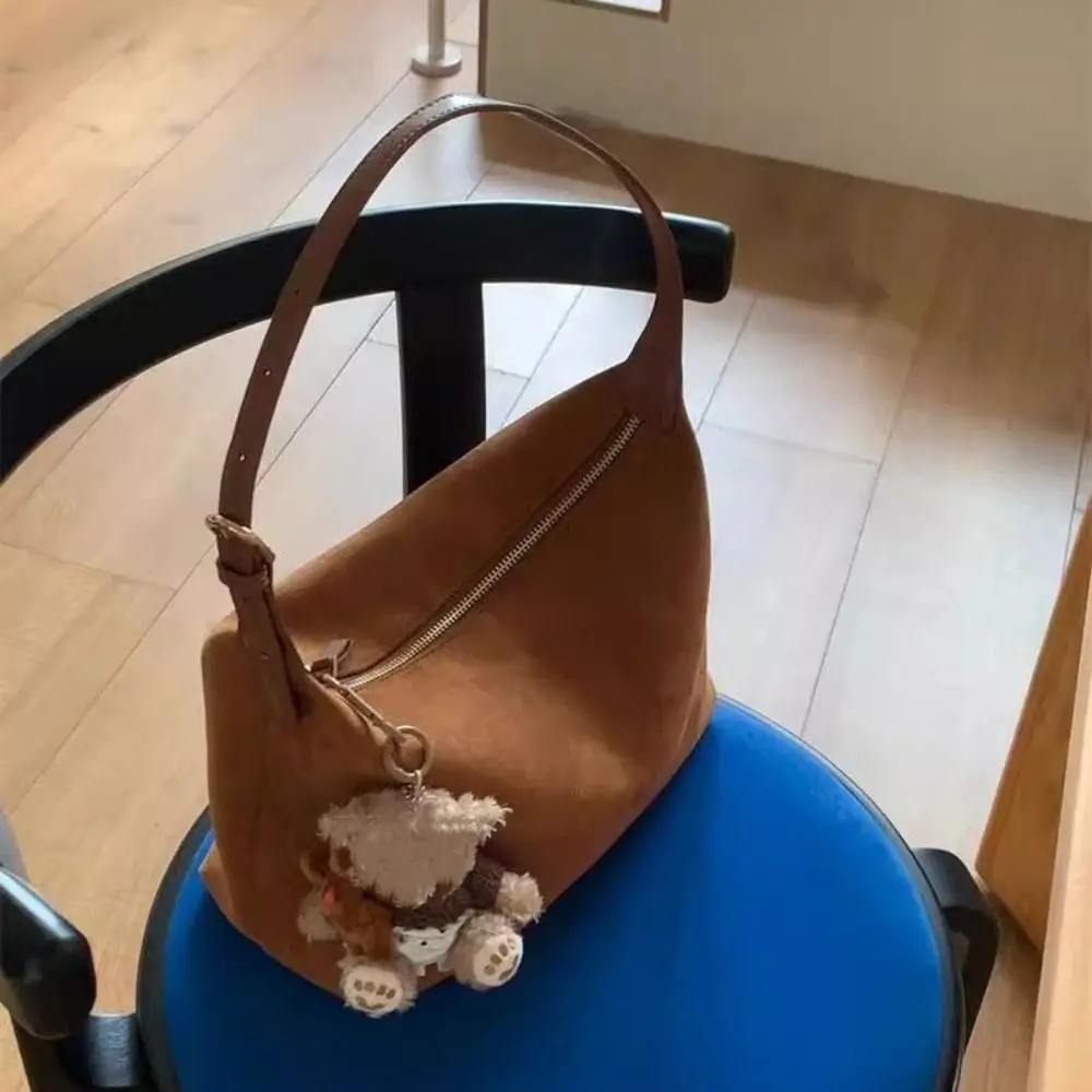 

Simple Handbag Suede Shoulder Bag Large Capacity Solid Color Ladies Crossbody Bag Korean Style Fashion Hobo Bag Streetwear