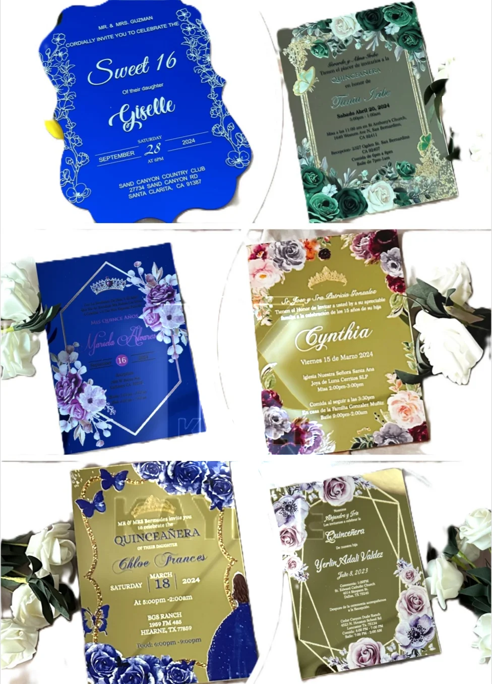 

10pcs Custom Mirror Acrylic Wedding Invitation,Personal Pocket Envelope,Quinceanera Invitation,Invite for Party Gift Decoration