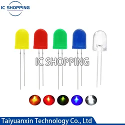 250Pcs/LOT 10MM LED Red Blue White Yellow Green Emitter Warm Pink Purple Orange LED Round Colored Lamp Head DIP Colors