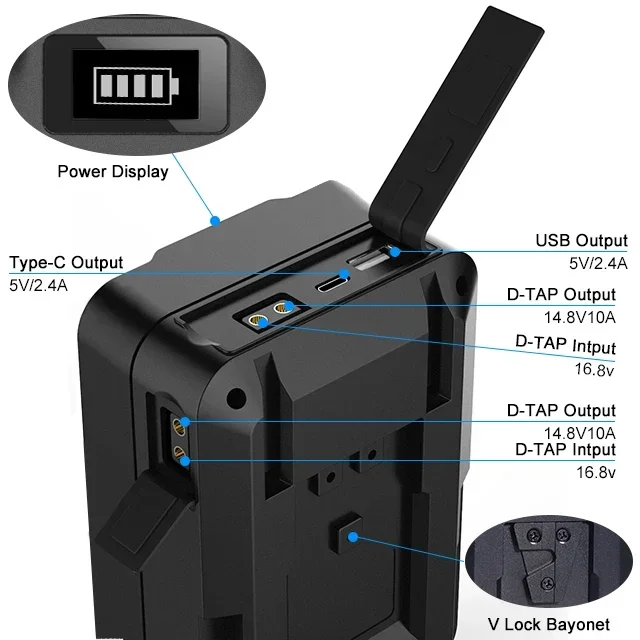 بطارية قفل تثبيت عالية السعة 10000 مللي أمبير في الساعة BP-VM148C 148Wh لأضواء كاميرا بث الفيديو