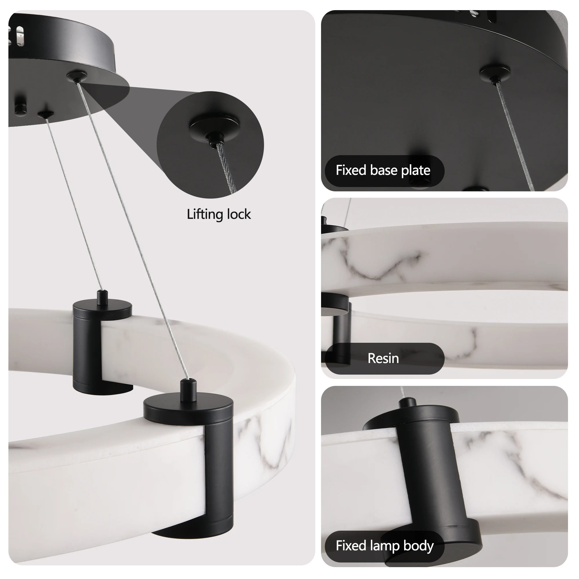 Lampe LED Suspendue Ronde de 23.6 Pouces avec Anneau en Résine et Finition Marbre, Plafond à Intensité Réglable