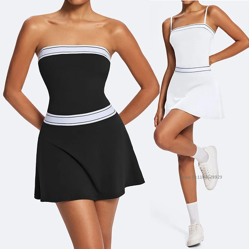 Golf Tennis Dress with Bra Pad for Women Workout Pickball Dress with Short Ladies Slim Badminton Skirts Activewear XS-XL