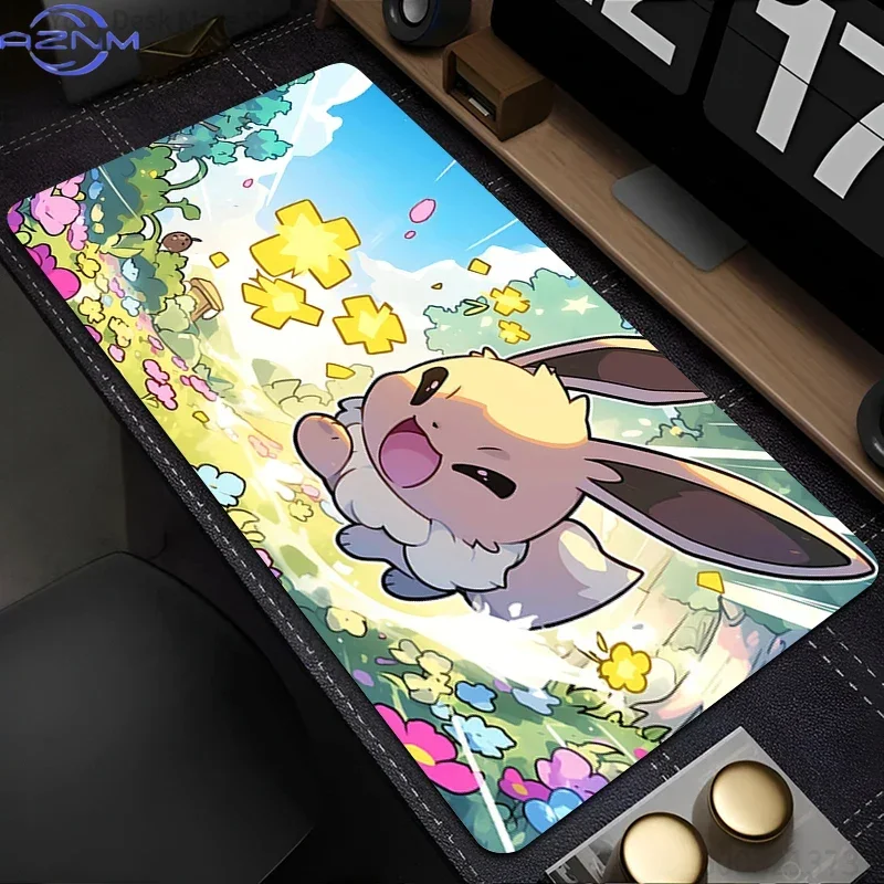 Large Extended Mousepad, Spring Flower Field Cute Fluffy Cartoon Creature Art Desk Mat, Rubber Non-Slip Base, Waterproof Gaming