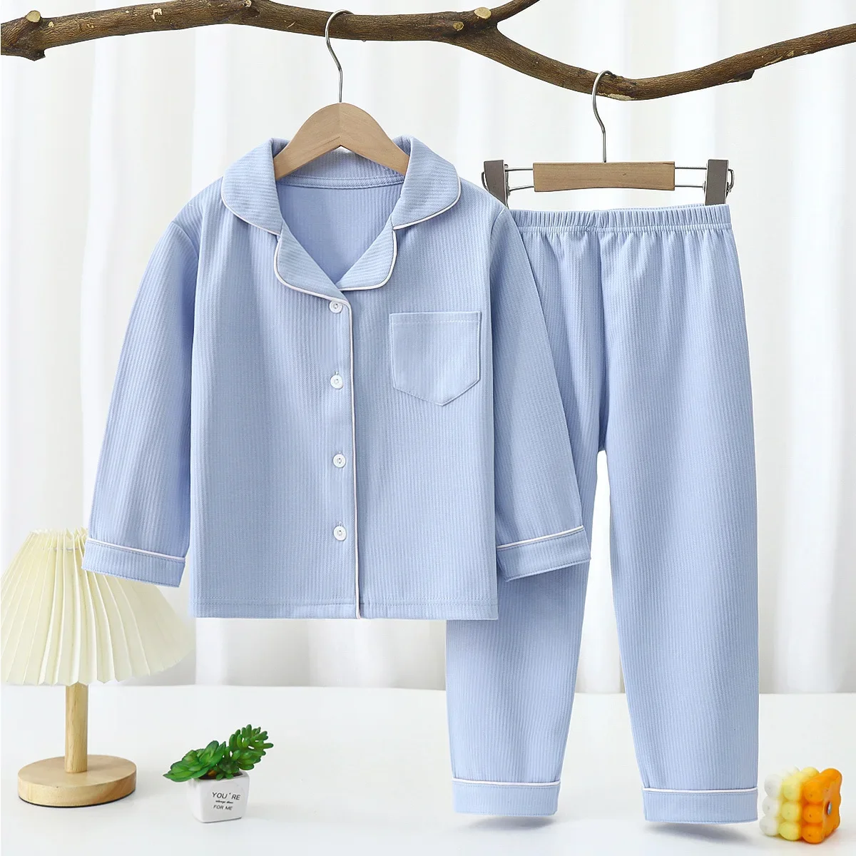 1-16 Years Toddler Baby Kids Unisex Casual Pajama Suit Boy Long Sleeve Front Pocket Lapel Tops+ Long Pants Girl Pajama Sets