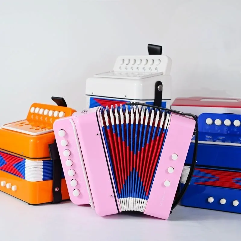 Kids Accordion Mini Toy Musical Instruments 10 Keys 3 Air Button Pink Rose Red White For Child Children Toddlers Beginners