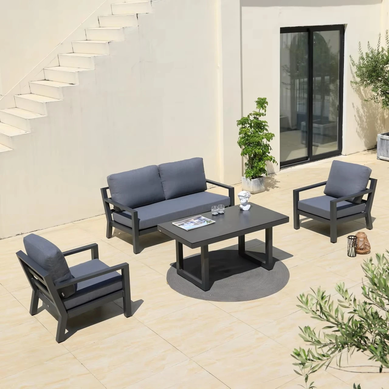 du- Dubbo Aluminum Frame 2-Seater 4-Piece Sofa Set Coffee Table Modern Design Outside Weather-Resistant for Garden Terrace
