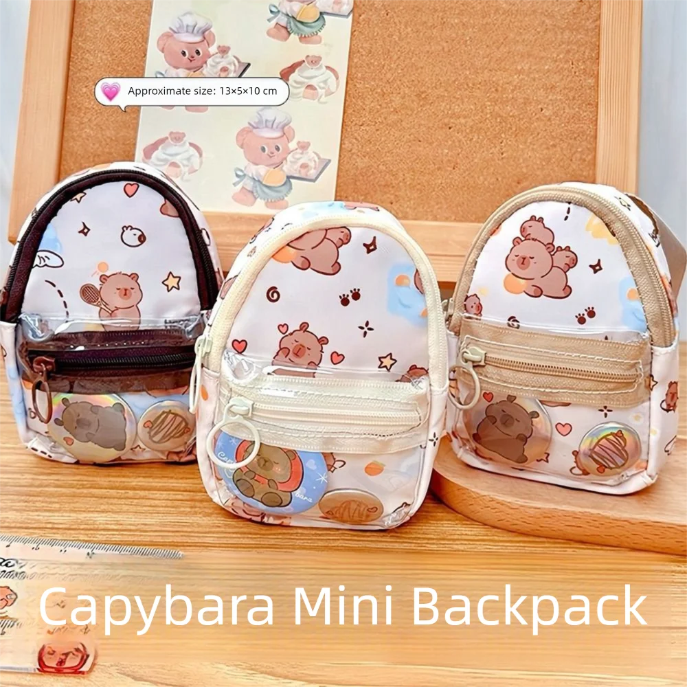 Zaino Design Capybara Custodia Portachiavi Mini portamonete portatile per cartoni animati con gancio Simpatico sacchetto per esposizione di badge anime per ragazze
