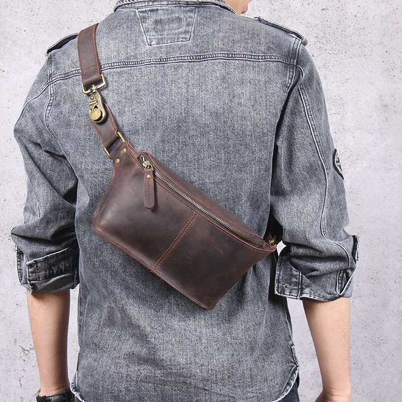 Hochwertige Brusttasche aus Vollnarbenleder für Herren, Vintage Echtleder Herren-Umhängetasche – Detail 4