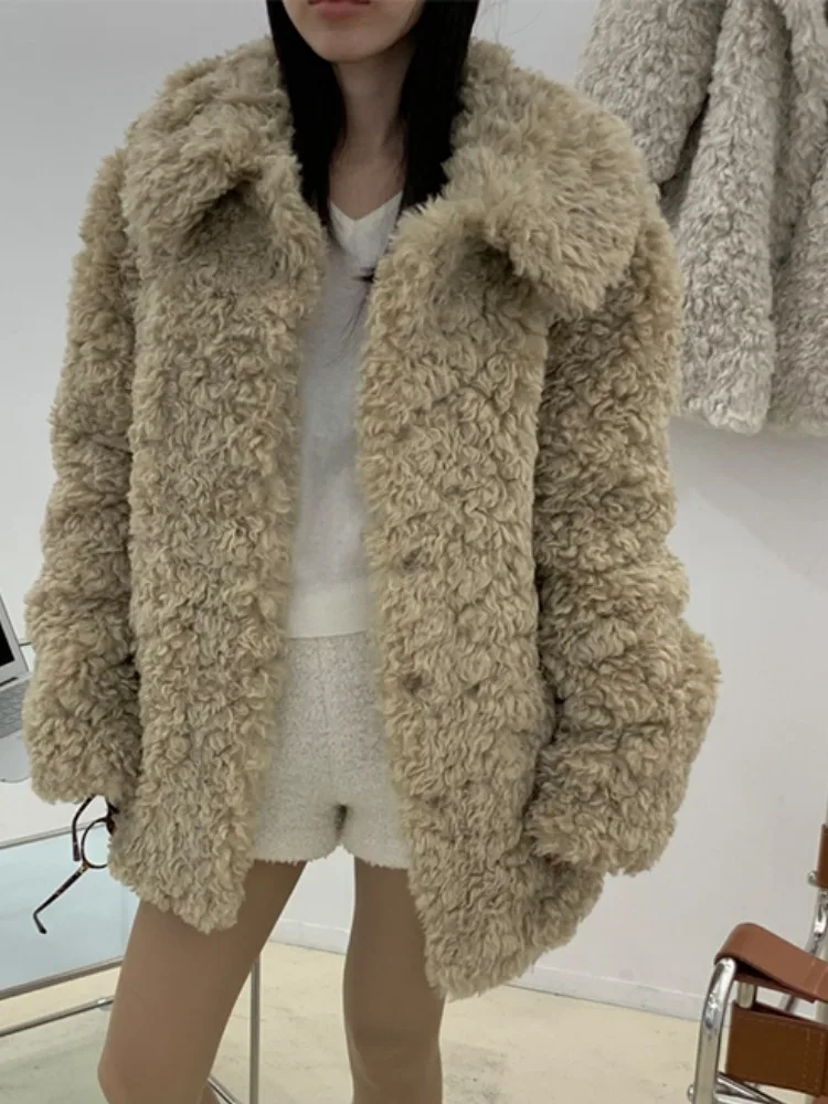 Chic Korean Sle Warm Cotton Filled Fake Fur Outerwear Spring Autumn Winter Commute Suitable Ladies Faion Knitwear
