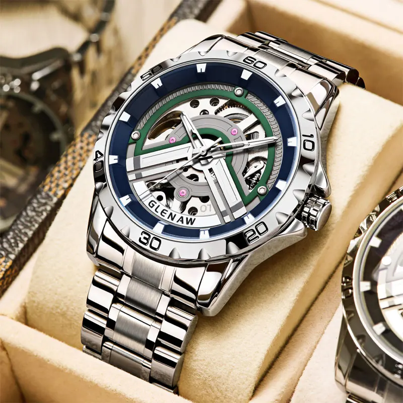 2024 GLENAW Men\'s Mechanical Watch Original Frame Waterproof and Luminous Stainless Steel Automatic Luxury Mechanical Fashion