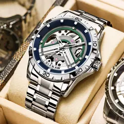 2024 GLENAW Men's Mechanical Watch Original Frame Waterproof and Luminous Stainless Steel Automatic  Luxury Mechanical Fashion