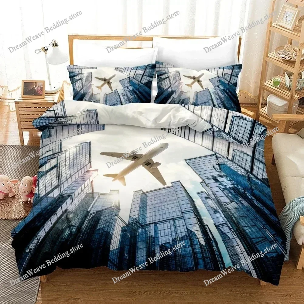 Bedding Decor Plane Duvet Cover Microfiber Airplane Flying Through The Blue Sky Plane Theme Bedding Set for Boys Girls King Size
