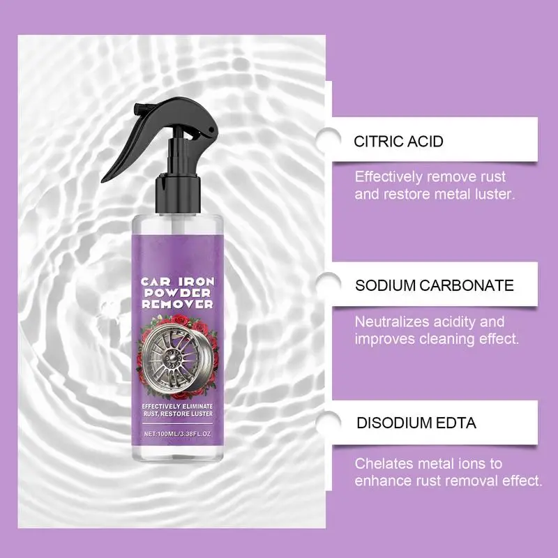 Dissolvant de fer pour voiture, dissolvant de rouille de roue, spray de polissage et de livres, nettoyant de fer de voiture, SUV, montres, berline, minivan