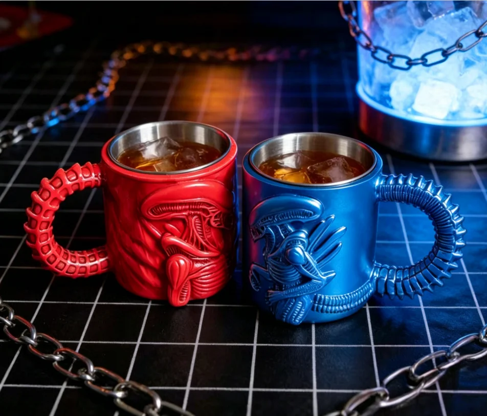 Monster Sculpture Mug Stainless Steel Liner Skeleton Handle Beer Coffee Cup Weird Novelty Bar Decor Collectible Drinkware Gift