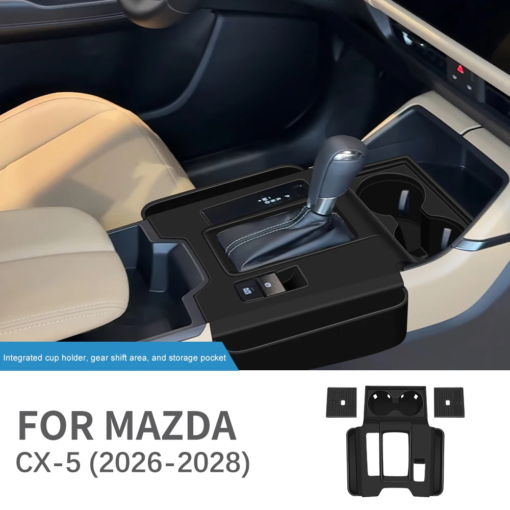 For Mazda CX-5 2026 2027 2028 Car All‑in‑one Cup Holder Gear Shift Side Pocket Anti-scratch Wearproof Silicone Decor Accessories