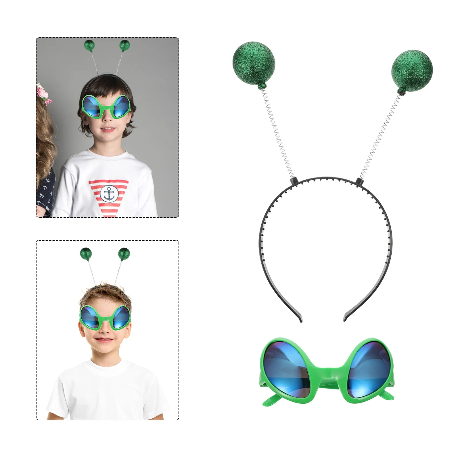 

12pcs Funny Glasses Hair Hoop Green Ball Festival Party Accessories Headband Saucer Man Costumes Photos Props