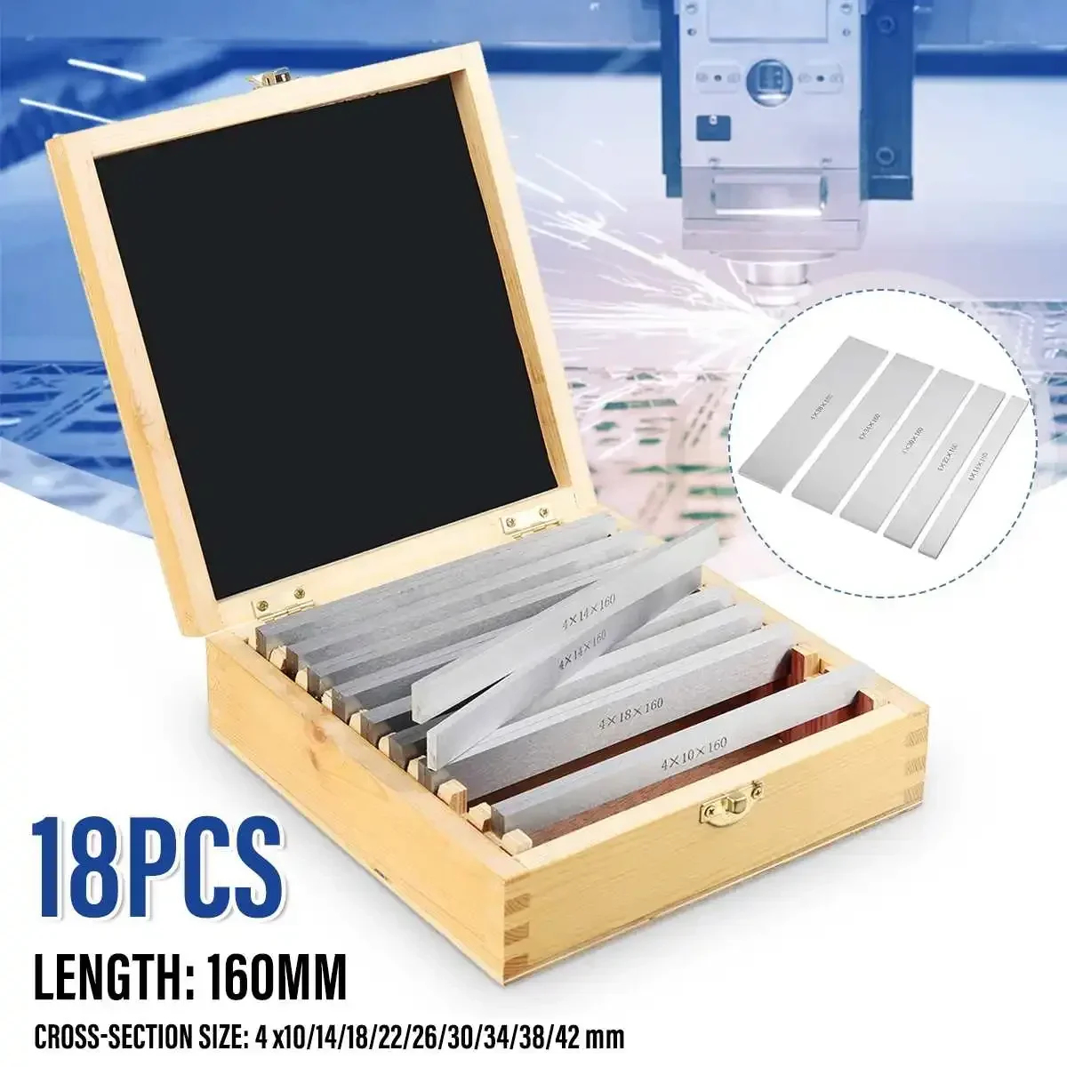 18Pcs/kit 160mm x (10-42mm) Easy Carry High-precision Manufactured Parallel Pad Gauge Block CNC Milling Pads Set Alloy steel