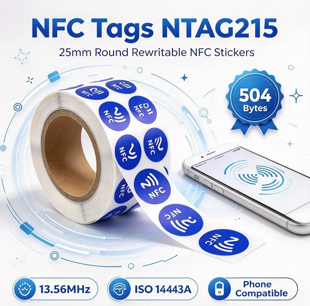10/100PCS NTAG215 Blank NFC Tag Sticker 13.56MHz ISO14443A Rewritable 504 Bytes Self-Adhesive RFID Label For Smart NFC Phones