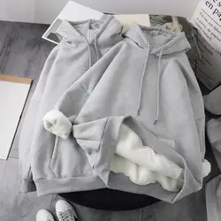 Women Winter Hoodie Thicken Plush Long Sleeves Solid Color Hooded Keep Warm Pullover Casual Lady Autumn Hoodie Streetwear худи