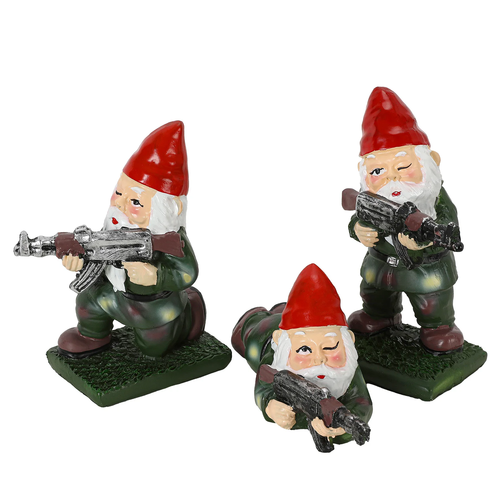 

3 шт., военные садовые гномы, забавные армейские гномы, солдаты, тактическая статуя для внутреннего и наружного двора, украшение для газона, садовый декор