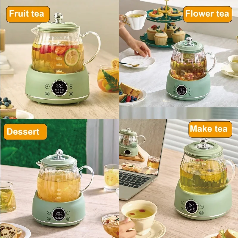 1.2L وعاء الصحة الذكية التحكم في درجة الحرارة الزجاج إبريق شاي بالأعشاب المزهرة المنزل غلاية كهربائية العزل التلقائي الحلوى الحساء يغلي وعاء