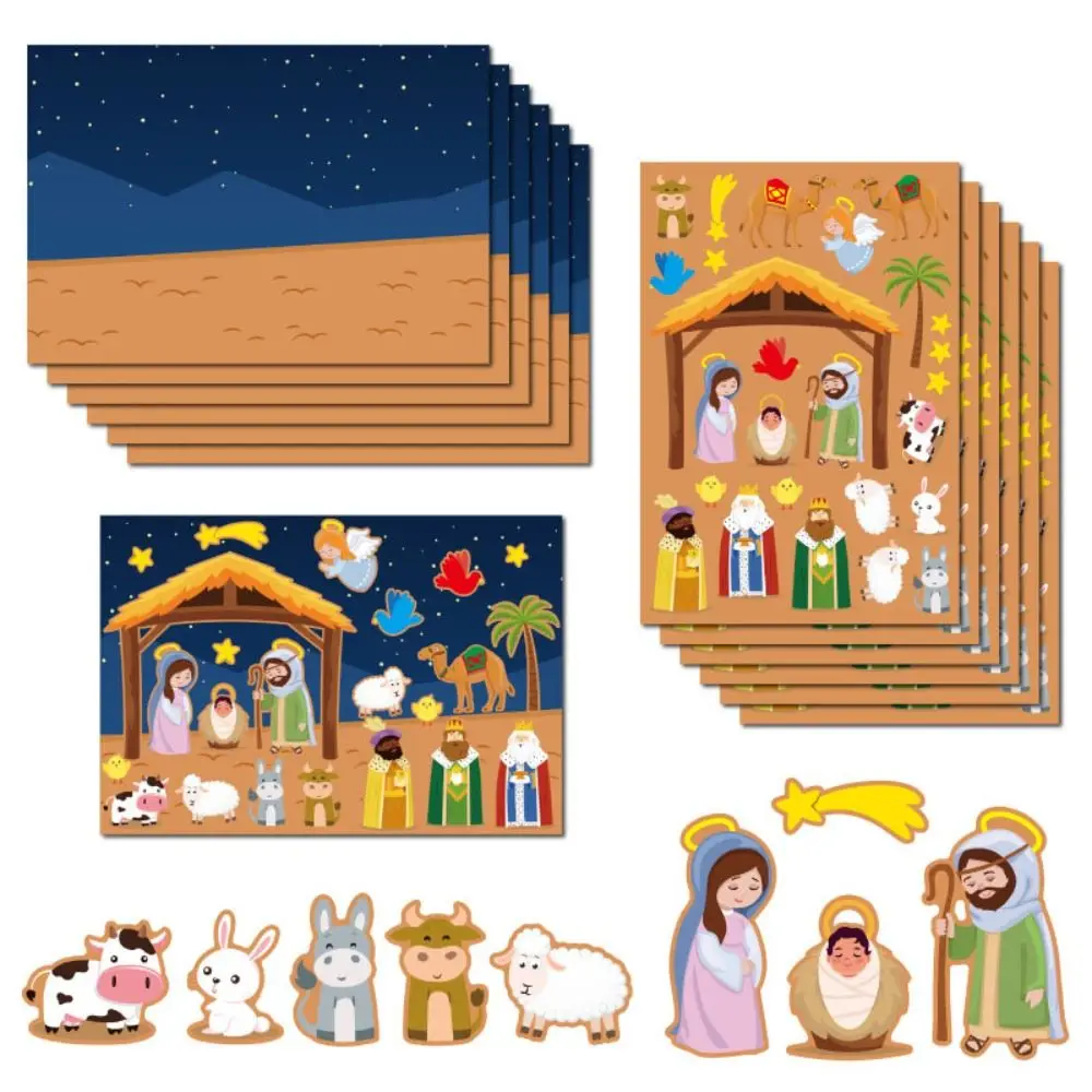 24 Sheets Nativity Stickers Funny DIY Nativity Puzzle Scenes Stickers Crafts Puzzle DIY Puzzle Games Sticker Kids Toys