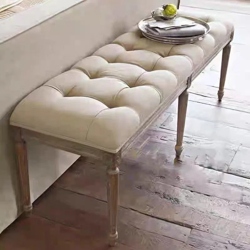 bedside stool, American retro shoe changing stool, model house solid wood fabric bedside stool, household dining table bench