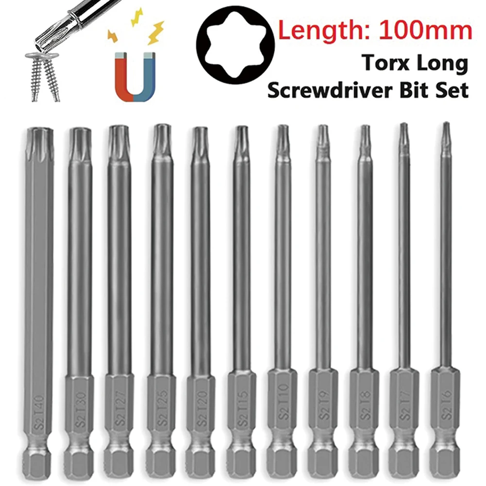 

1Pcs TorxScrewdriver Bit 1/4 Inch Professional Magnetic Star S2Steel Hex Shank Tough TorxStar Hex Security 100mm Length