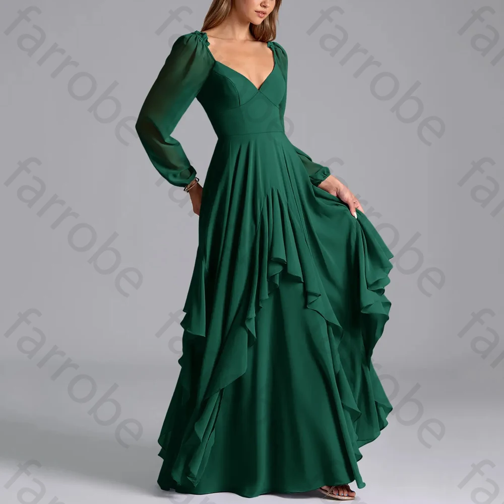 فساتين سهرة بأكمام طويلة ورقبة على شكل حرف v بدون ظهر فستان المشاهير رائع عالي الجودة للحفلات الراقصة للنساء حسب الطلب