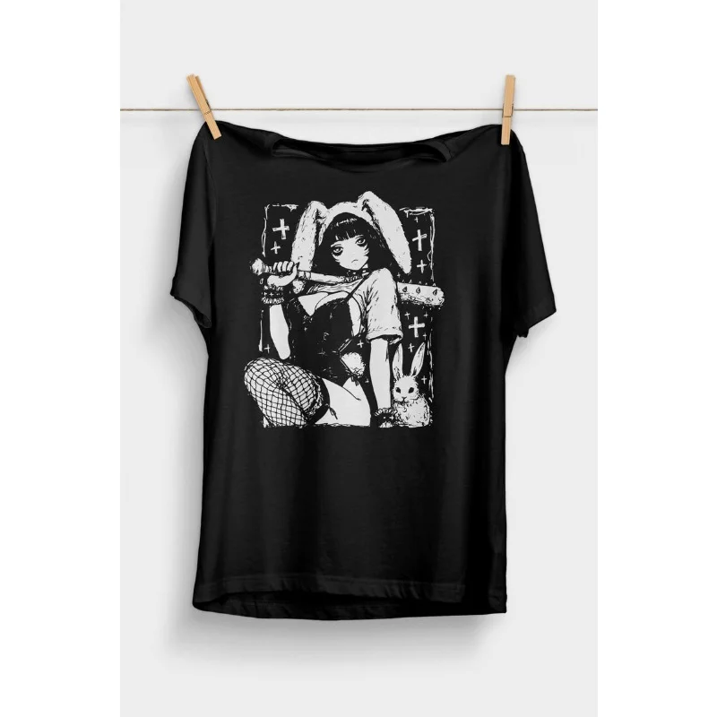 

Horror Anime Bunny Girl T-Shirt Pastel Goth Anime Aesthetic Alt Anime Clothes Japanese Harajuku Fashion