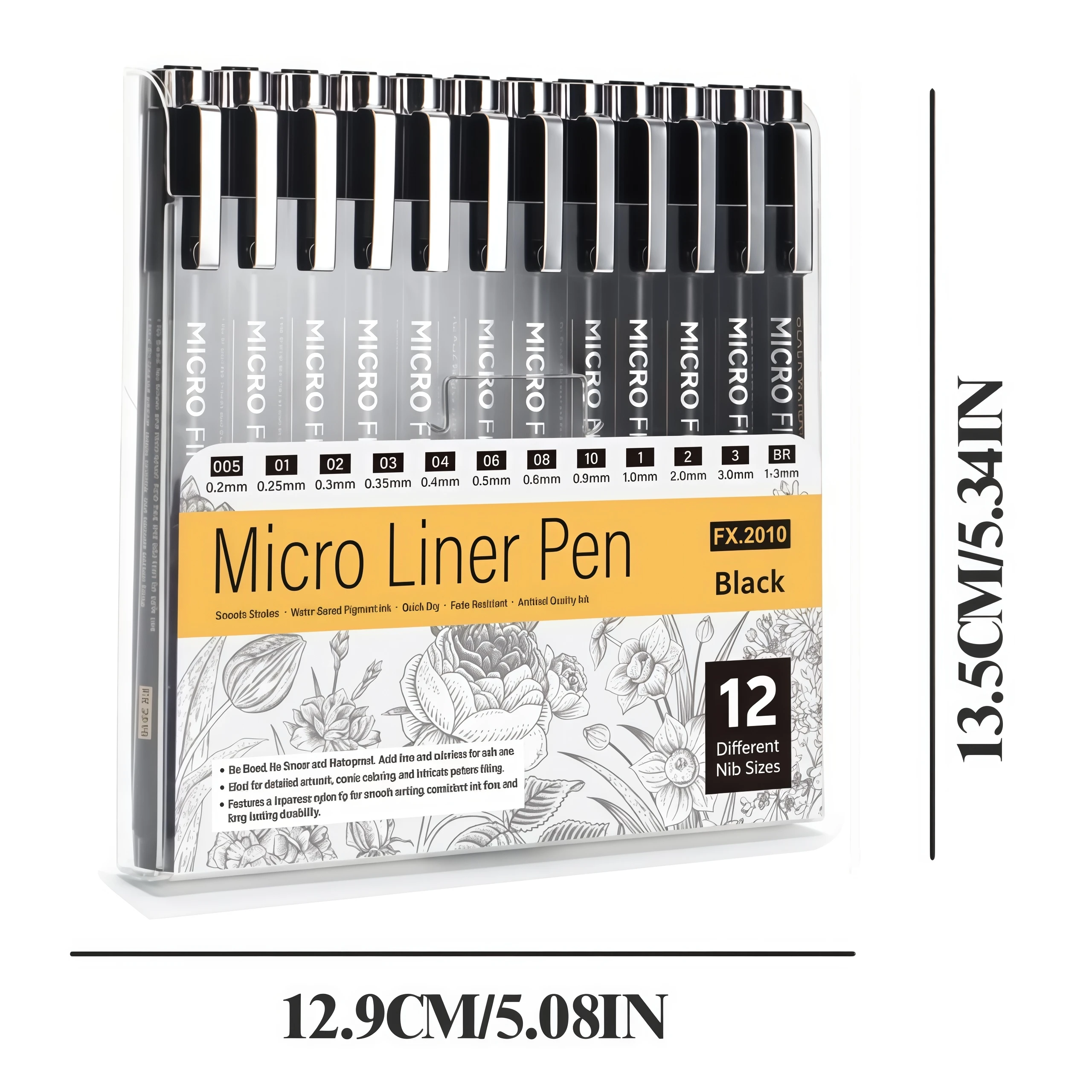 Black Micro Pens,12 Sizes,Waterproof Archival Ink,Fine Point Pen for Artist Illustration,Sketching,Anime,Manga Technical Drawing