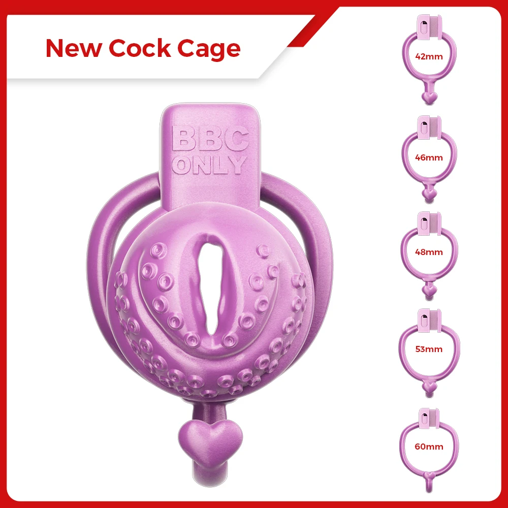 

Purple BBC Octopus Pussy Vaginal Chastity Cage Devices Heart Scrotum Stretcher Bondage Lock Penis Ring BDSM Sex Toys for Men