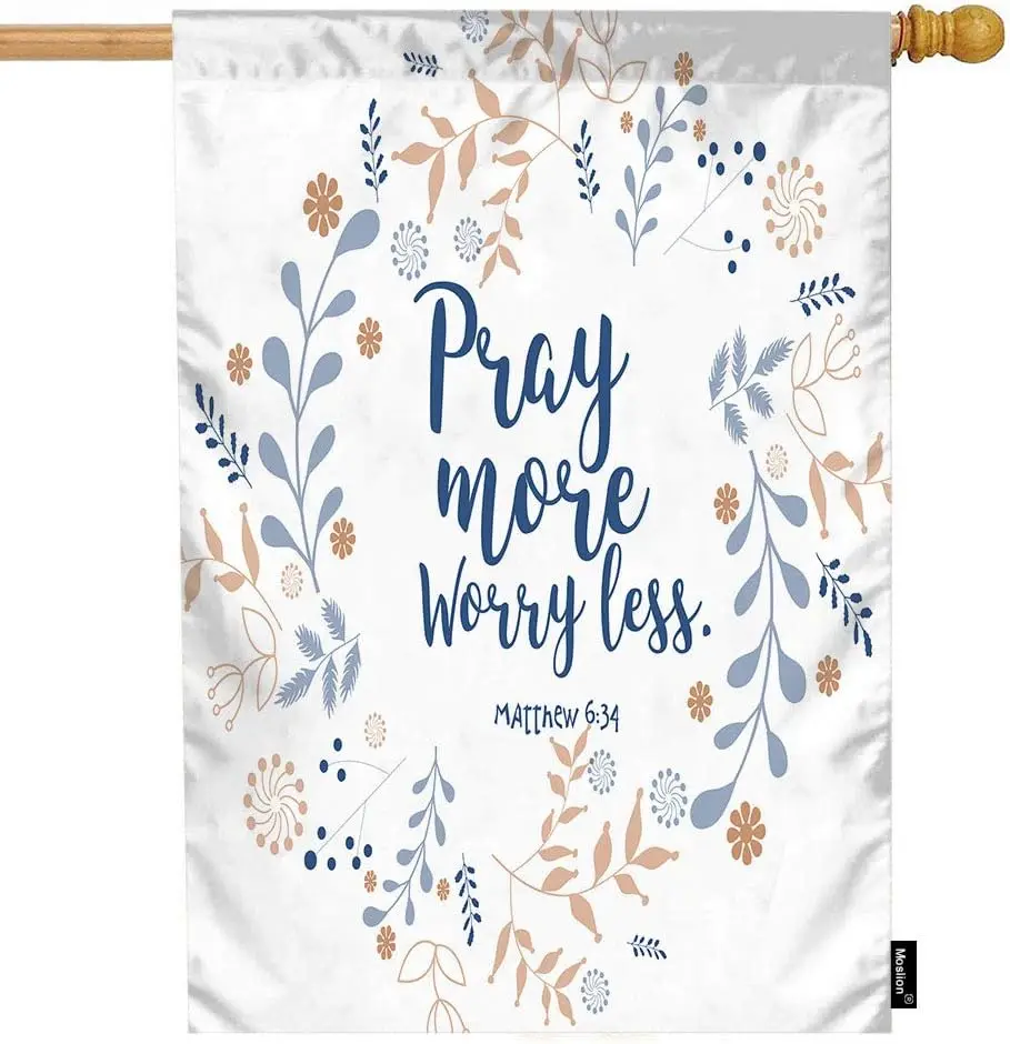 Pray More Worry Less House Flag 28x40 Inch Floral Wreath Bible Quote Christian Verse Faith Style Summer House Flag Decorative Ou