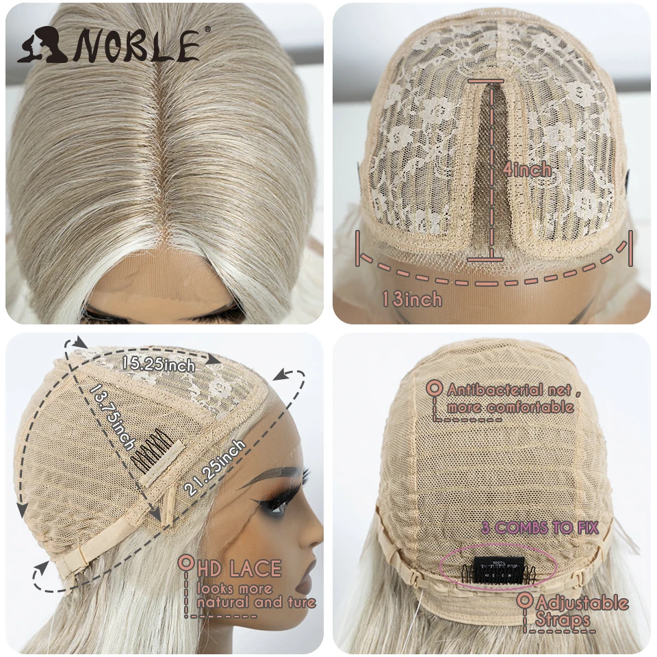 Perruque Lace Front Wig synthétique 14 pouces-Noble, perruque Lace Wig lisse avec frange, perruques de cosplay blondes ombrées pour femmes