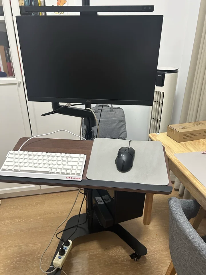 Height Adjustable Computer Monitor Stand Mobile Cart with Keyboard Tray Standing Desk Workstation