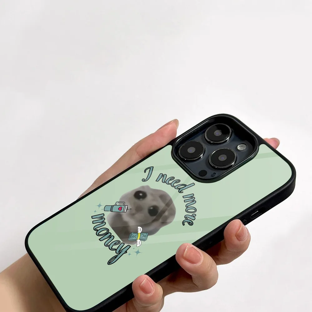 Sad Hamster Cute Meme Phone Case For IPhone 11 12 13 14 15 16 Plus Pro Max Mirror Acrylic PC TPU Cover