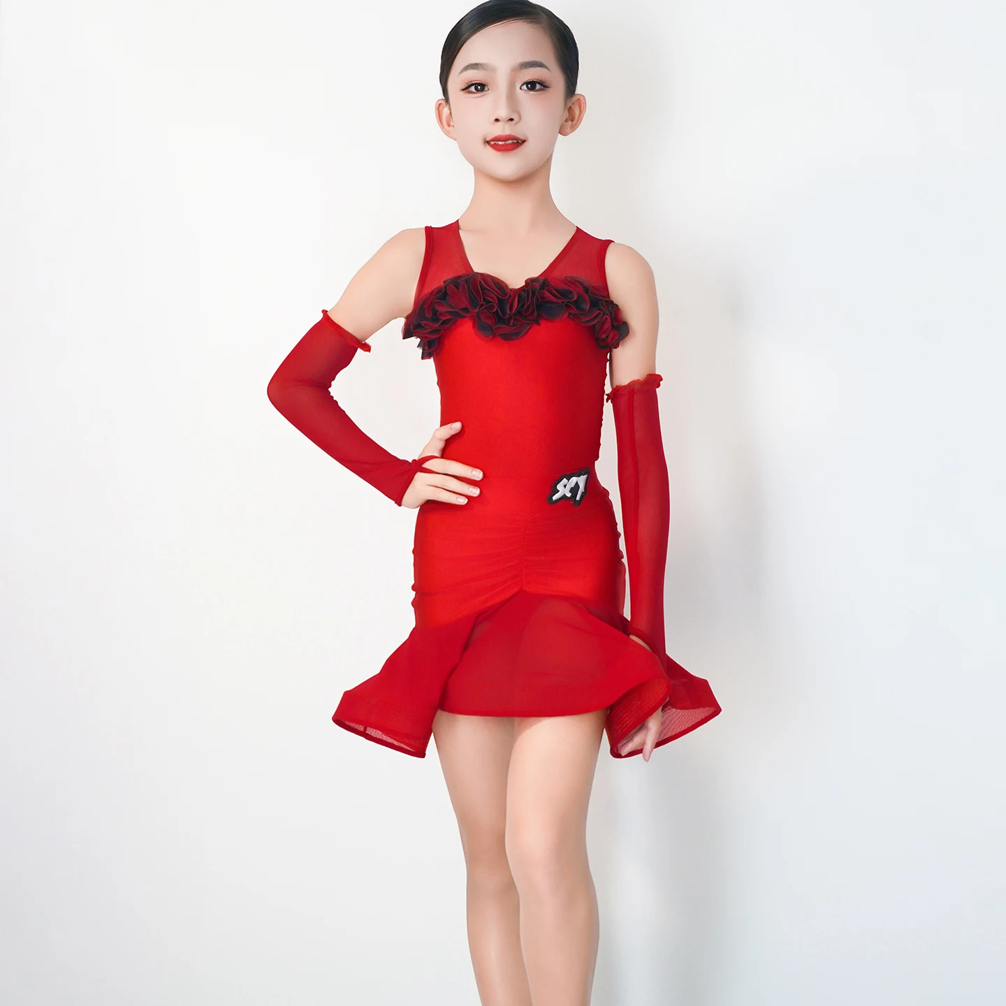 Sukienka na zawody tańca latynoamerykańskiego dla dziewcząt bez rękawów, profesjonalne ubranie taneczne dla dzieci, fioletowo-czerwona sukienka do tańca latynoamerykańskiego XS10238