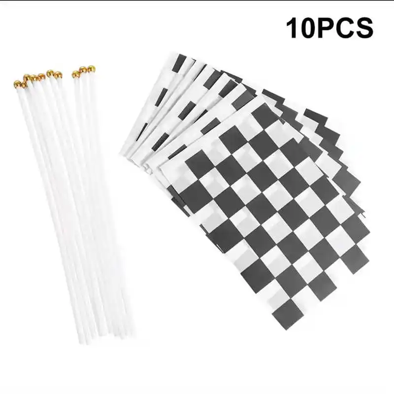 

10PCS Checkered Auto Race Flags Mini Sticks 14x21cm Handheld Flags with Plastic Flagpoles for Home Party Games And Decoration