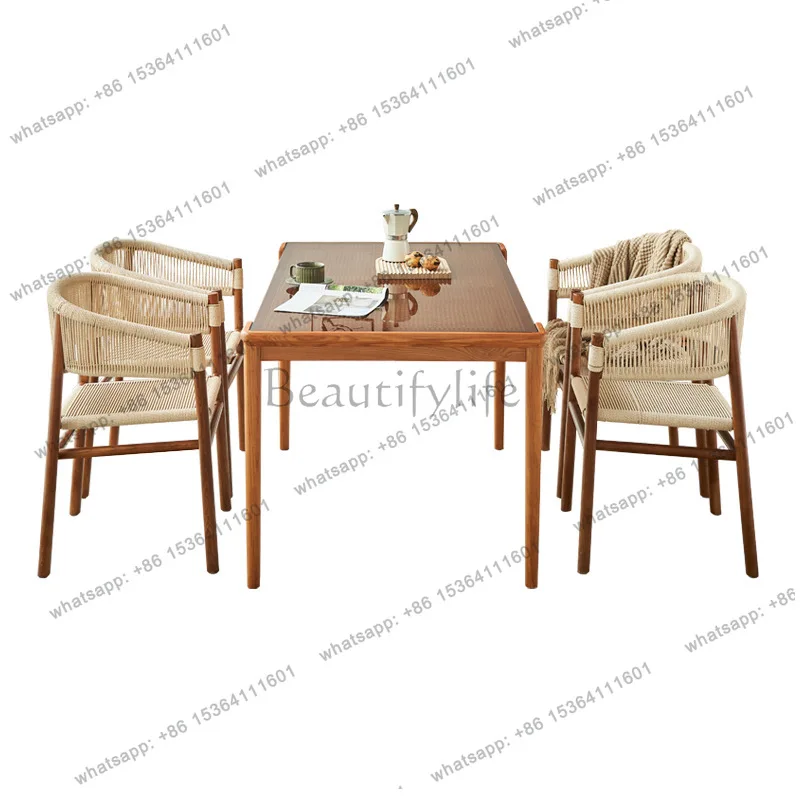 

New Chinese-style simple rattan dining table modern solid wood household small apartment ash wood